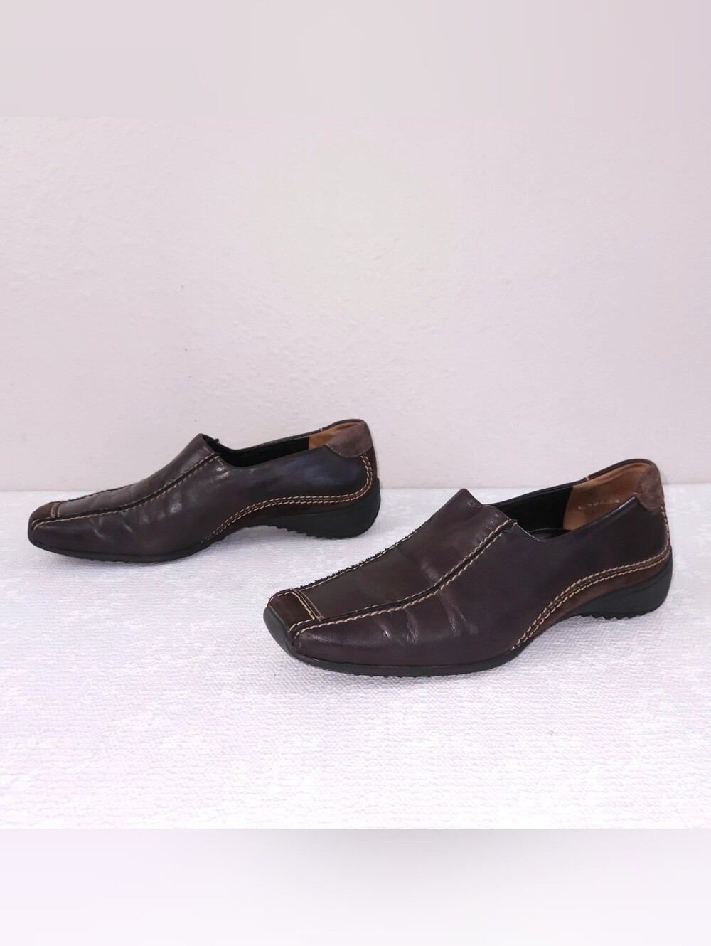 PAUL GREEN Brown Leather Square Toe Loafers US 7.5